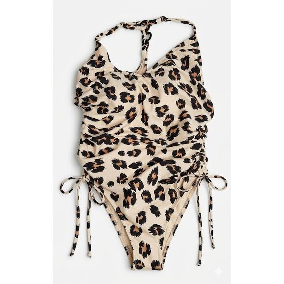 Kona Sol Other - Kona Sol Leopard Print Ruched One Piece Swimsuit Side Tie Detail Size Large